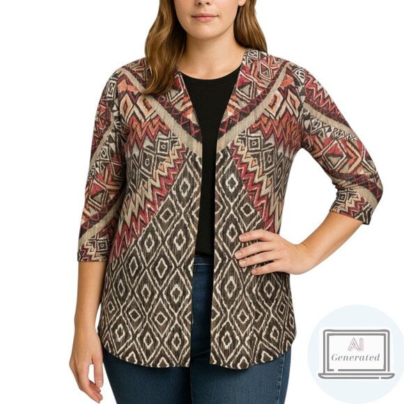 Chicos Womens Daniella Cardigan Sweater Tribal Diva 3/4 Sleeve Rayon Size 1 | M - Picture 1 of 14